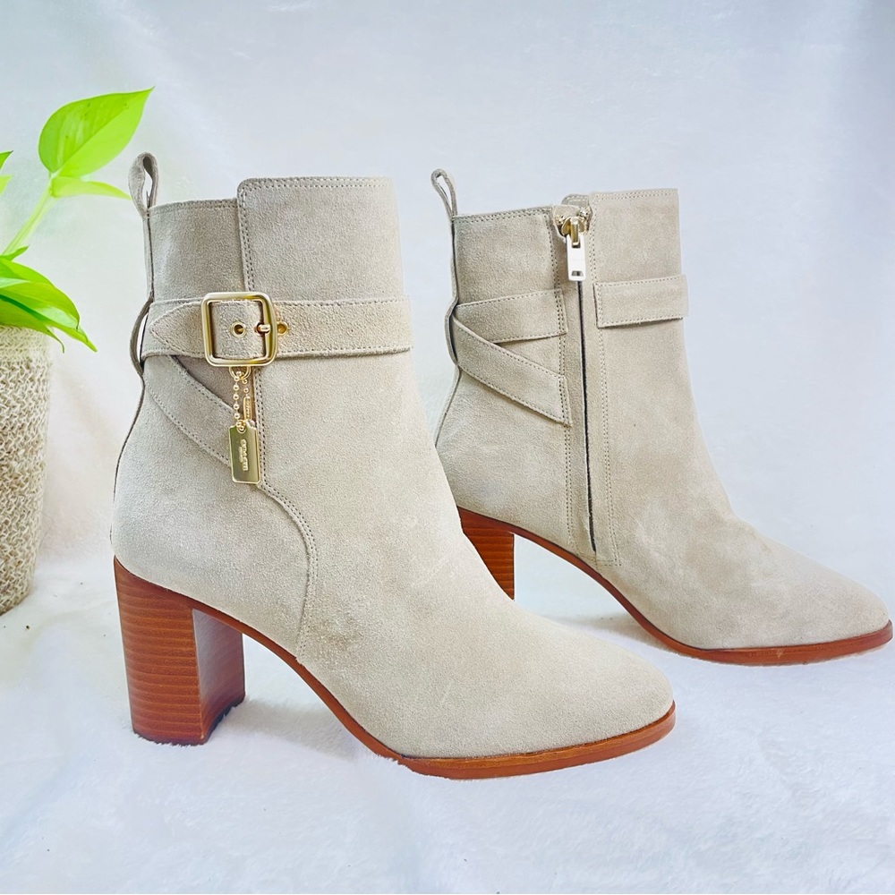 COACH BEIGE ‘OLIVIA’ LEATHER HEELED ANKLE BOOTS size 7.5  E 111‎ - Picture 5 of 16